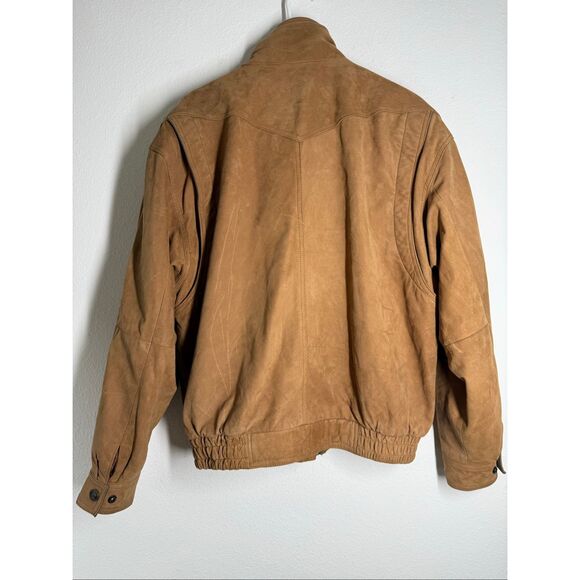 Rare Vintage Green Fields Men’s Leather Bomber Jacket Size L Lined Tan Brown - Picture 3 of 14